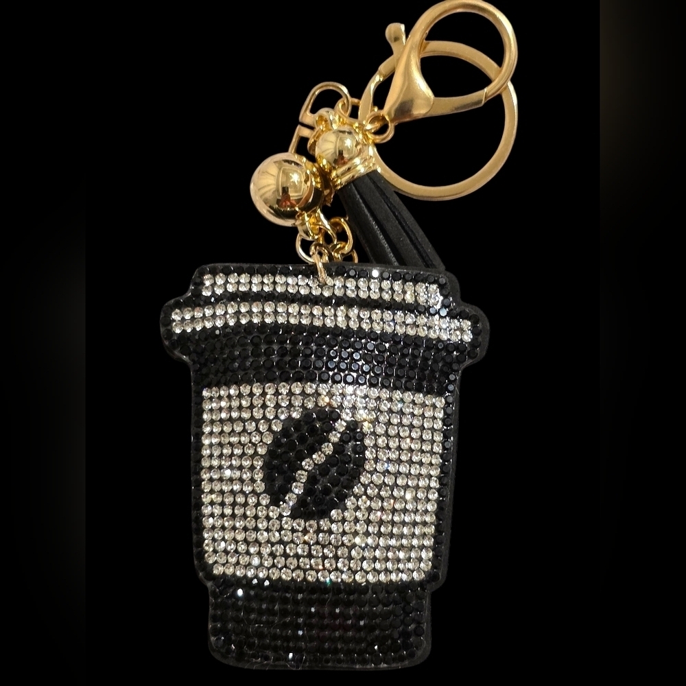 Black and Silver Coffee Cup Bag Charm Keychain